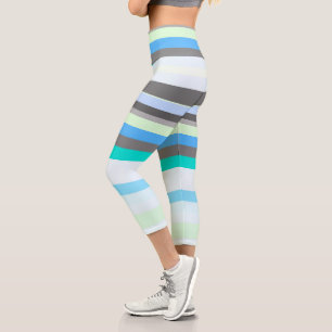 Leggings Capri Bleu, vert et gris Abstrait rayures