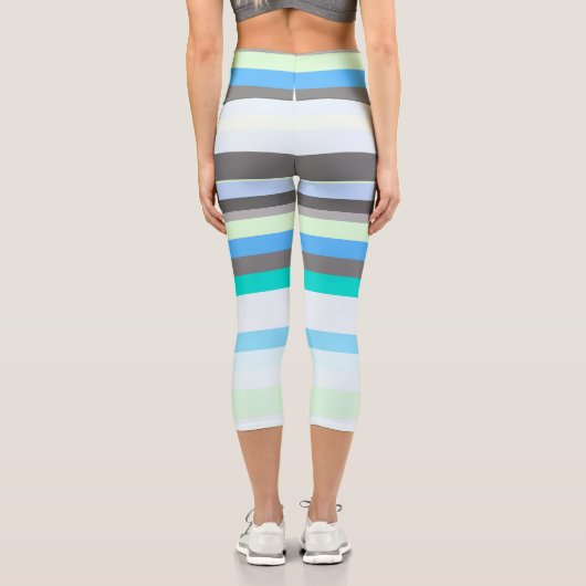 Leggings Capri Bleu, vert et gris Abstrait rayures (Verso)