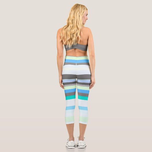 Leggings Capri Bleu, vert et gris Abstrait rayures (Verso)