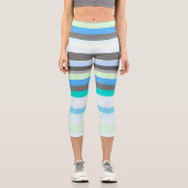 Leggings Capri Bleu, vert et gris Abstrait rayures (Recto)