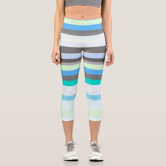 Leggings Capri Bleu, vert et gris Abstrait rayures (Recto)