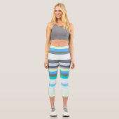 Leggings Capri Bleu, vert et gris Abstrait rayures (Recto)