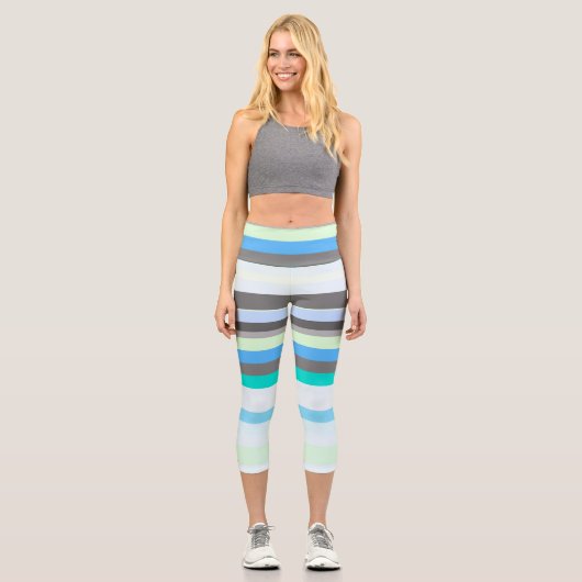 Leggings Capri Bleu, vert et gris Abstrait rayures (Recto)