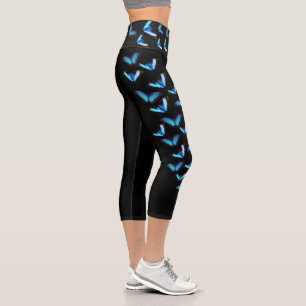 LEGGINGS CAPRI BLEUE MORPHO BOUTTERFLY CAPRI LEGINGS