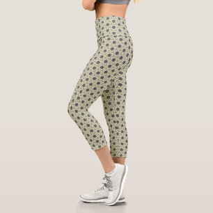 Leggings Capri Bloc Imprimer Carrelage Fleurs bleu crème vert
