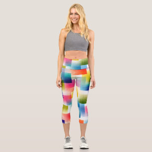 Leggings Capri Blocs de couleur géométriques vibrants avec un dég