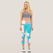 Leggings Capri blocs turquoise, gris et blanc (Recto)