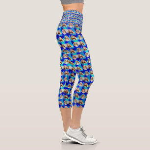 Leggings Capri Blue Abstrait Cavalier Spaniel Design,