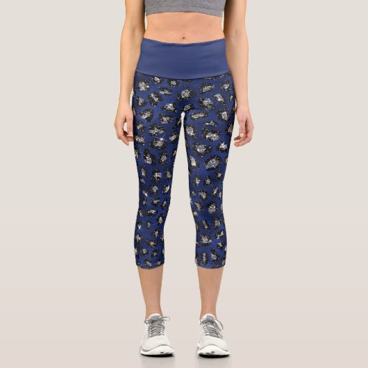 Leggings Capri Blue Cheetah Pattern Modern Glitter (Recto)
