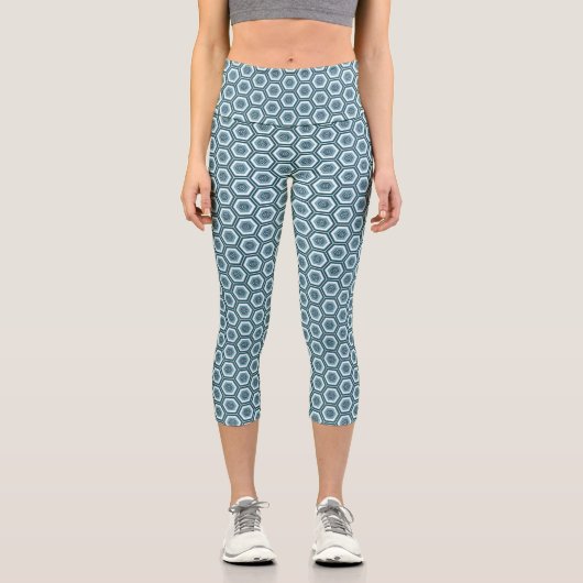 Leggings Capri Blue Grey Hexagon Geometric Pattern (Recto)