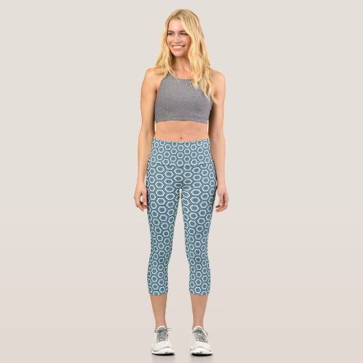Leggings Capri Blue Grey Hexagon Geometric Pattern (Recto)