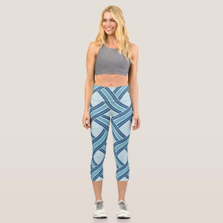 Leggings Capri Blue Lines Pattern
