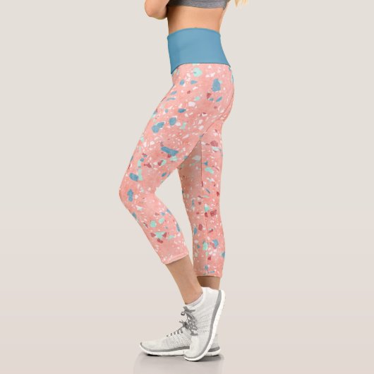 Leggings Capri Blue Mint Vert Corail Blanc Rouge Rose Terrazzo Ar (Gauche)