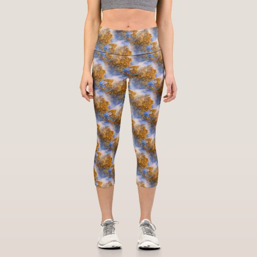 Leggings Capri Blue Sky Automne Feuilles Nature Art (Recto)