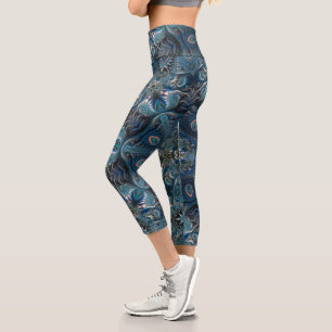 Leggings Capri Blue Turquoise espace mystérieux Mandala