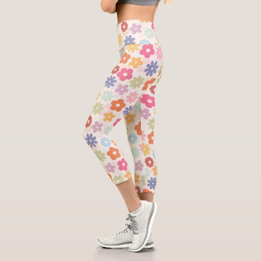 Leggings Capri Boho 70's Retro Daisy Flowers (Gauche)
