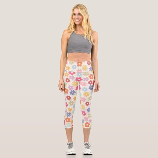 Leggings Capri Boho 70's Retro Daisy Flowers (Recto)