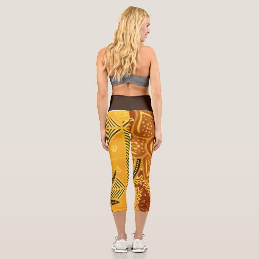 Leggings Capri Boho Batik Earth Tones Design (Verso)