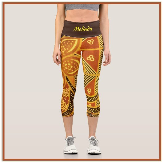 Leggings Capri Boho Batik Earth Tones Design