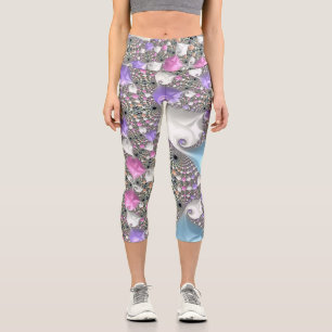 Leggings Capri Boho Hippie Tripant Groovy Coloré Pastel Fractal 