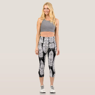 Leggings Capri Boho plumes : motif noir et blanc