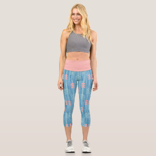 Leggings Capri Boho Rose Blanc Flèche Fond Bleu