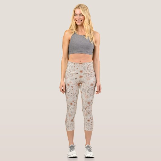 Leggings Capri Boho Sun and Moon Pattern (Recto)