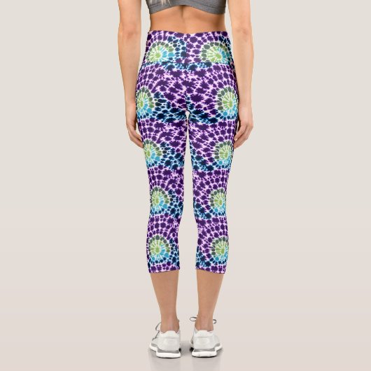 Leggings Capri Boho violet vert Turquoise Cravate-Motif (Verso)