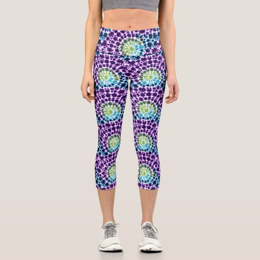 Leggings Capri Boho violet vert Turquoise Cravate-Motif (Recto)