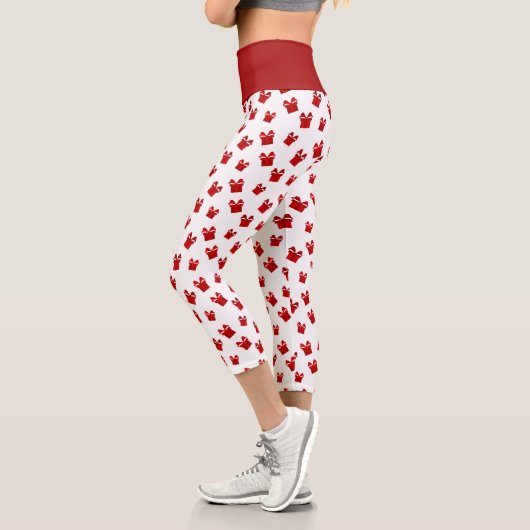 Leggings Capri Boîtes cadeaux de Noël blanc et rouge Motif haut (Gauche)