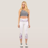 Leggings Capri Bordure de fleurs d'aquarelle en blanc (Recto)