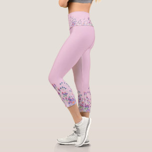 Leggings Capri Bordure de fleurs d'aquarelle rose