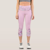 Leggings Capri Bordure de fleurs d'aquarelle rose (Recto)
