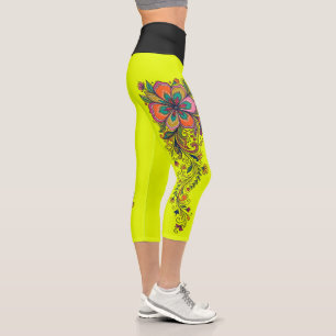 Leggings Capri Bordure de vrilles rétro Flower Power 6