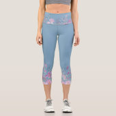 Leggings Capri Bordure Fleur Aquarelle En Bleu (Recto)