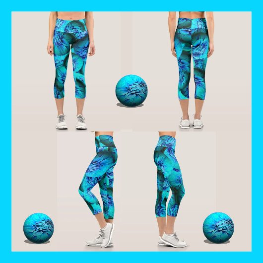 Leggings Capri Boucles turquoise et bleue en optique 3D