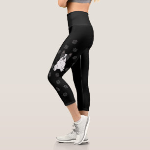 Leggings Capri Bouledogue français piebalde noir / Chien et patte