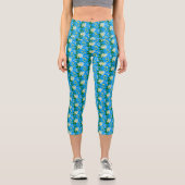 Leggings Capri Bouquet de fleurs d'été en bleu (Recto)