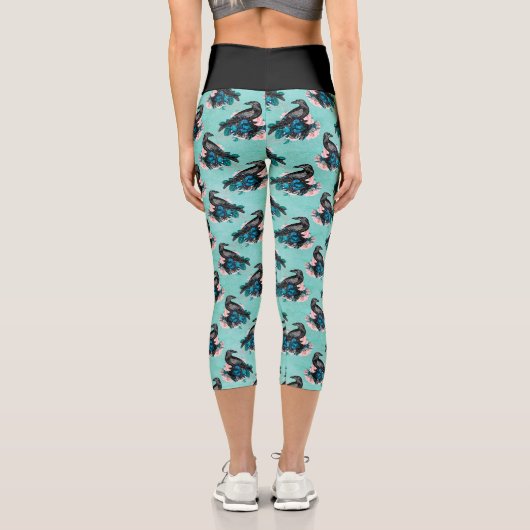 Leggings Capri Bouquet Goth Black Crow (Verso)