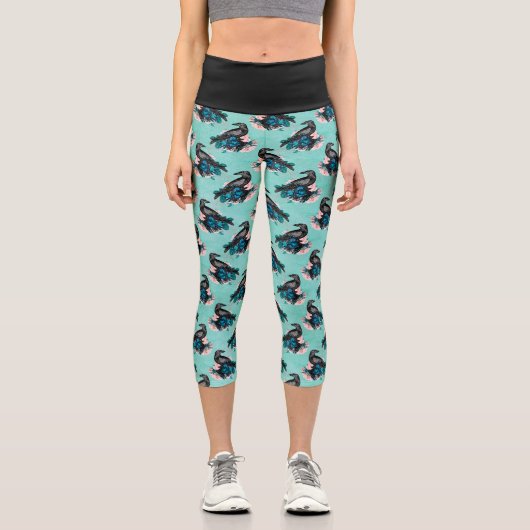 Leggings Capri Bouquet Goth Black Crow (Recto)
