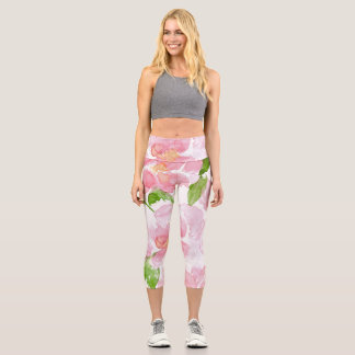 Leggings Capri Bouquet Peony à l'aquarelle claire
