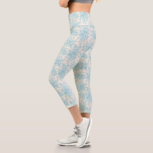 Leggings Capri Bouquet Rose bleu Jardin Motif Floral (Gauche)