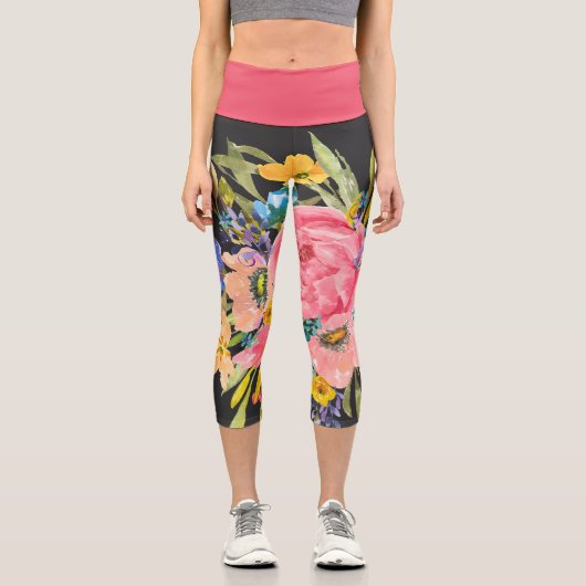 Leggings Capri Bouquet Rose d'aquarelle (Recto)