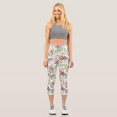 Leggings Capri Bouquet rose et blanc sur blanc (Recto)