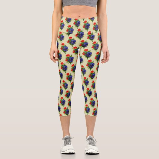 Leggings Capri Bouquet vintage Art Blue Iris Motif (Recto)