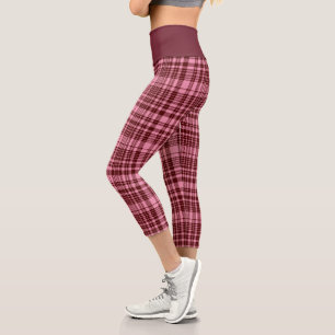 Leggings Capri Bourgogne et motif tartan à carreaux rose