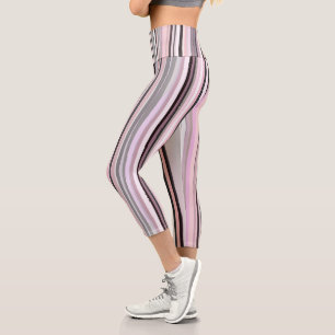 Leggings Capri Bourgogne, Rose et Rayures Ondulées Violettes