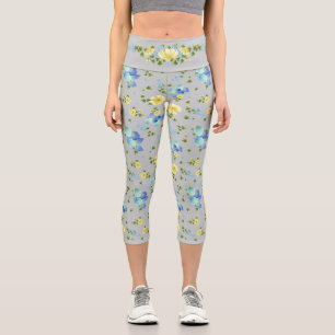 Leggings Capri Boutons jaunes et Iris bleu