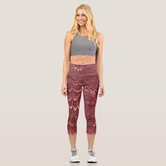 Leggings Capri brick red marble print (Recto)