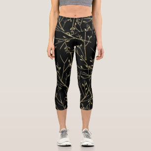 Leggings Capri Brindilles d'or en noir